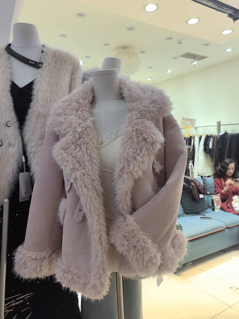 中长款外套加厚女纯色时尚冬季冬款休闲中长款粉色