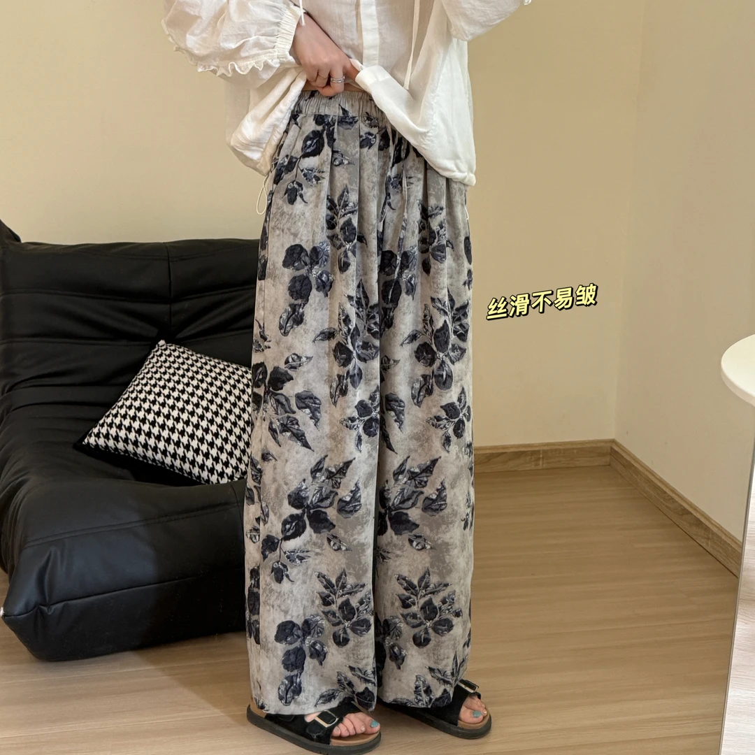 美亚恩NANA【水墨裤】夏季复古碎花显瘦垂感直筒裤不易皱C0342