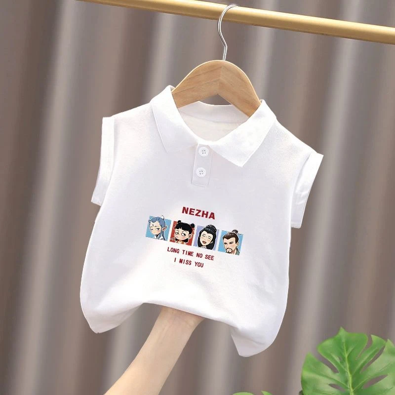 2025夏季新款男童女童纯棉哪吒背心儿童无袖T恤宝宝Polo衫上衣服