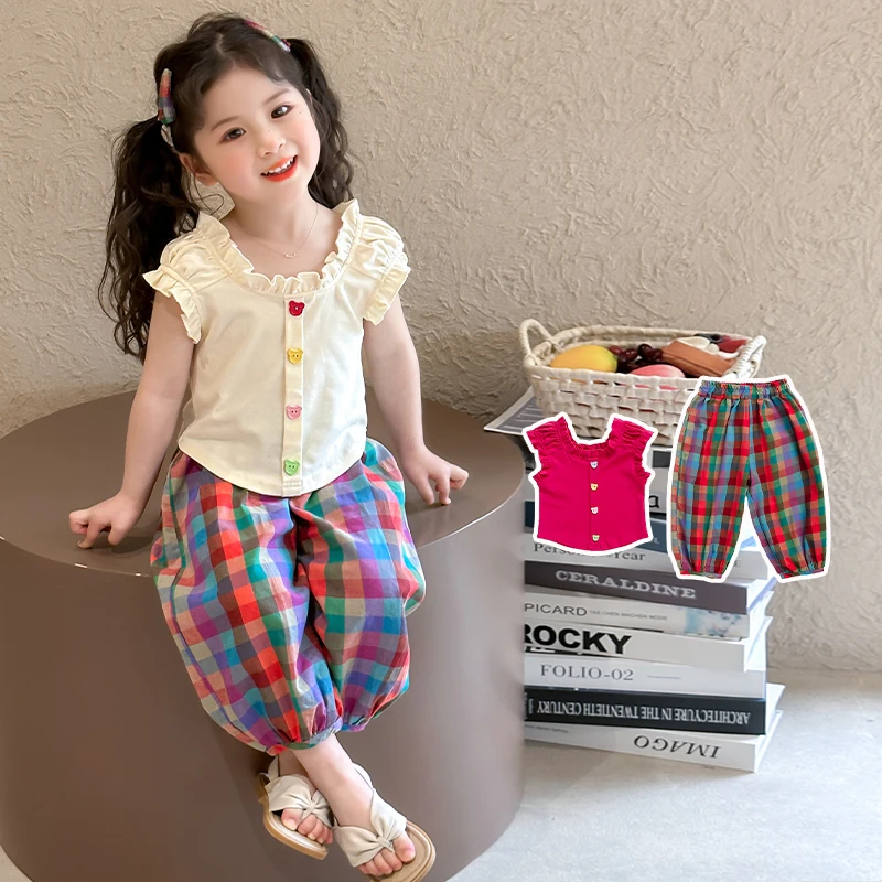 儿童夏季短袖套装2025新款女宝宝夏装洋气t恤防蚊裤两件套小女孩