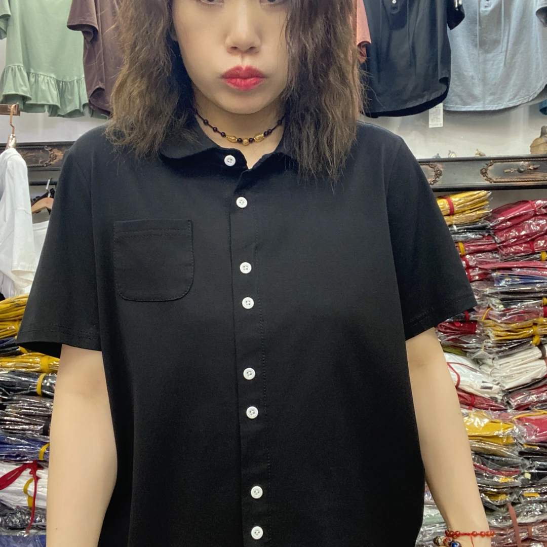 夏季新款高级感简约纯色短袖衬衫大码宽松休闲显瘦8825