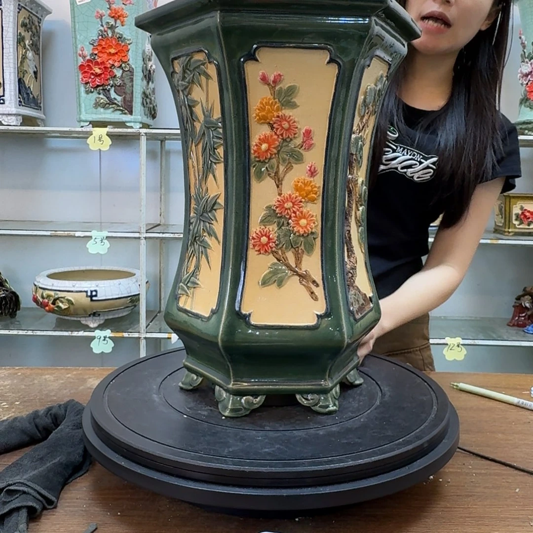 瑞***丽无花朵石湾盆350陶泥花盆