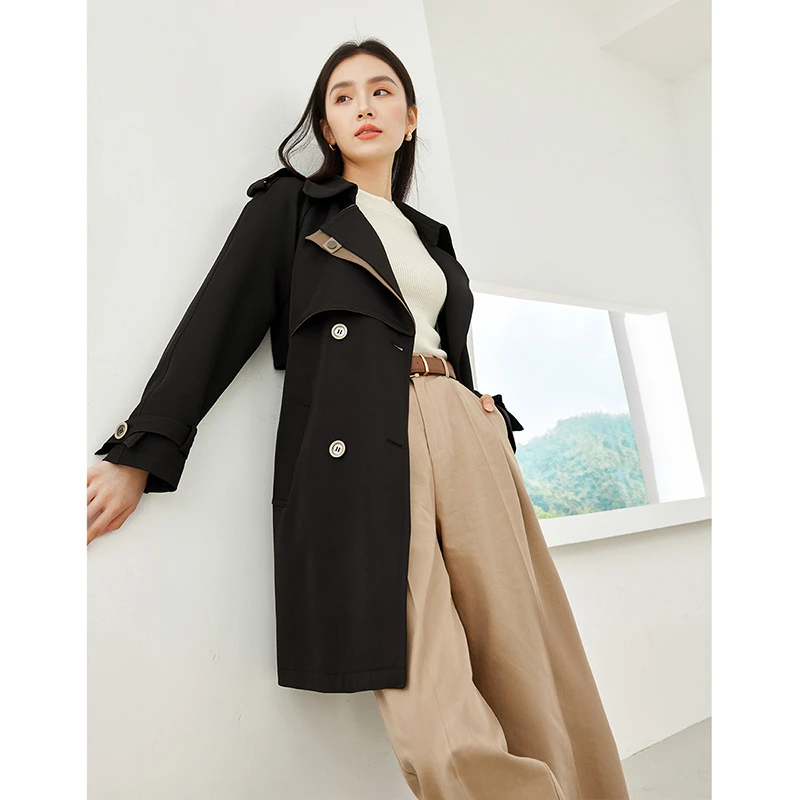 *梵希蔓春季新款高级感风衣外套女中长款西装领气质时尚大衣M3856