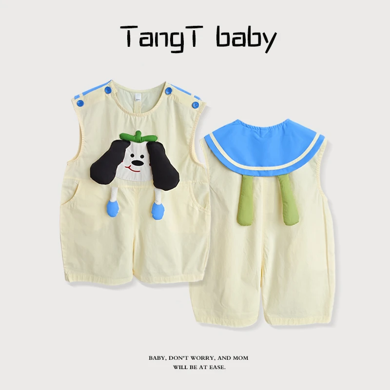 宝宝可爱连体衣 米黄无袖卡通小狗 潮流百搭夏季穿搭爆款推荐必入