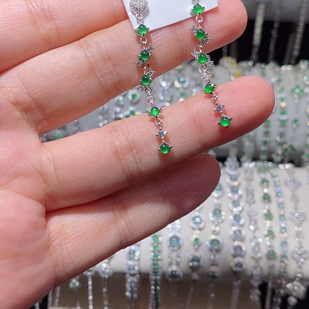 银S925镶嵌翡翠耳饰j g g h