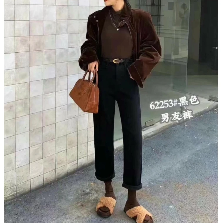 【南油玲姐】黑色加绒新款牛仔裤62253