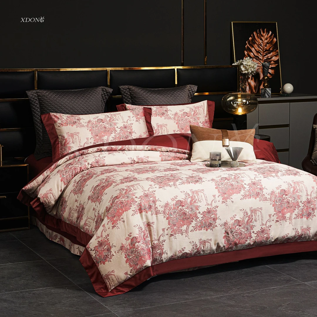 XDONGY（冬云家纺）高奢200*230星级贡 缎 洞庭花海红色 四件套