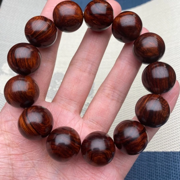 原汁原味海南黄花梨1.8*13颗多彩紫油梨老料手串