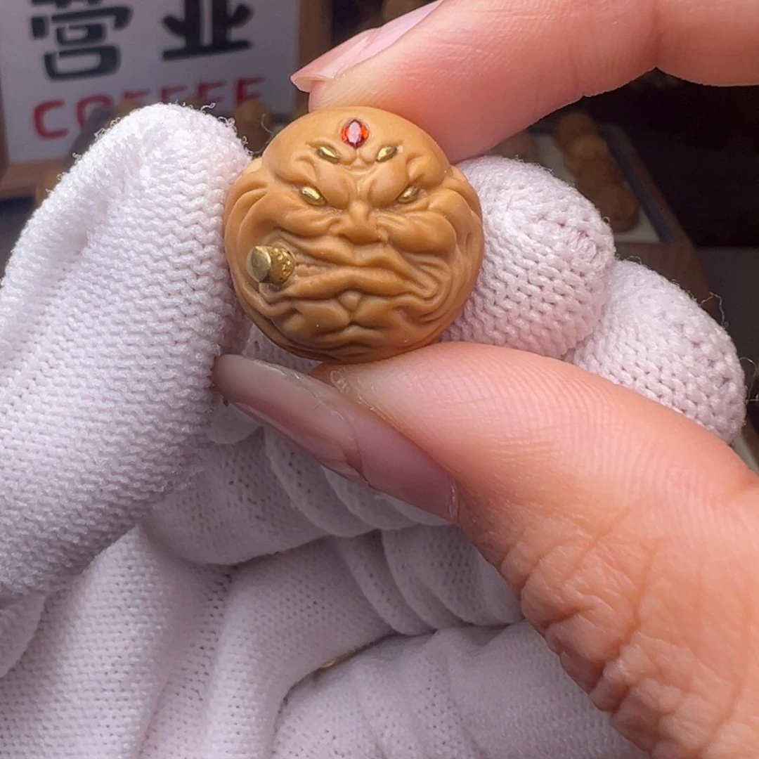 猴头核桃把件镶嵌款五目烟鬼全品有正常封口线