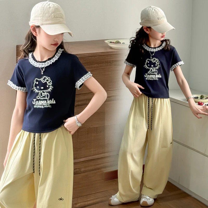 女童夏装休闲套装2025新款夏季儿童洋气短袖中大童时尚宽松休闲裤