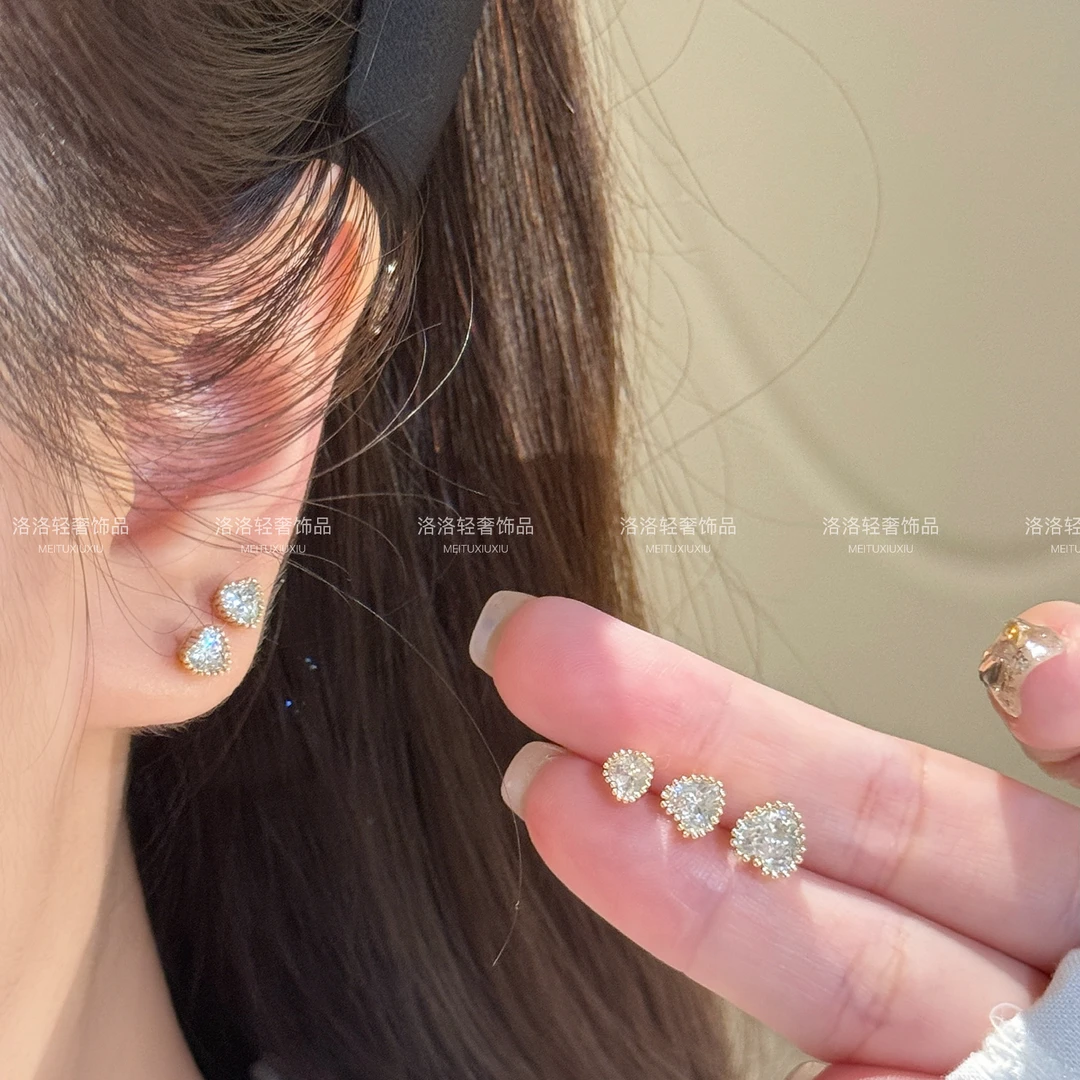 铜合金锆石耳饰 【秋冬好物】小众爱心锆石耳钉高级轻奢气质款耳饰