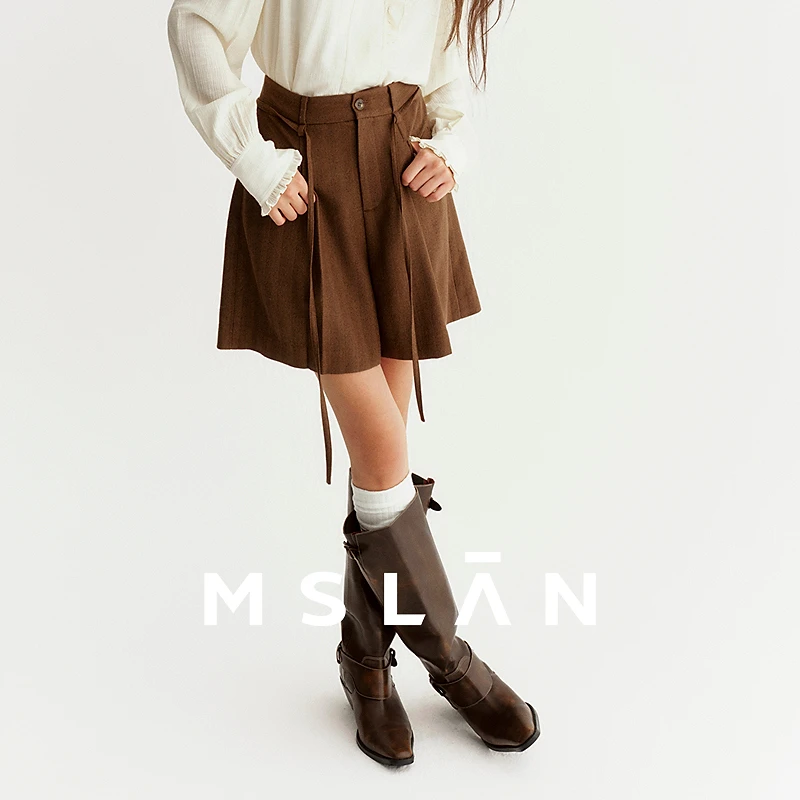 MSLAN冬季新款半松紧绑带休闲百慕大小个子显瘦短裤MGDK041