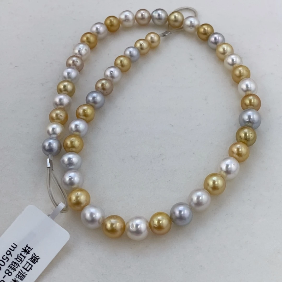 海水珍珠裸珠南洋三兄弟混彩项链8-9、国检证书