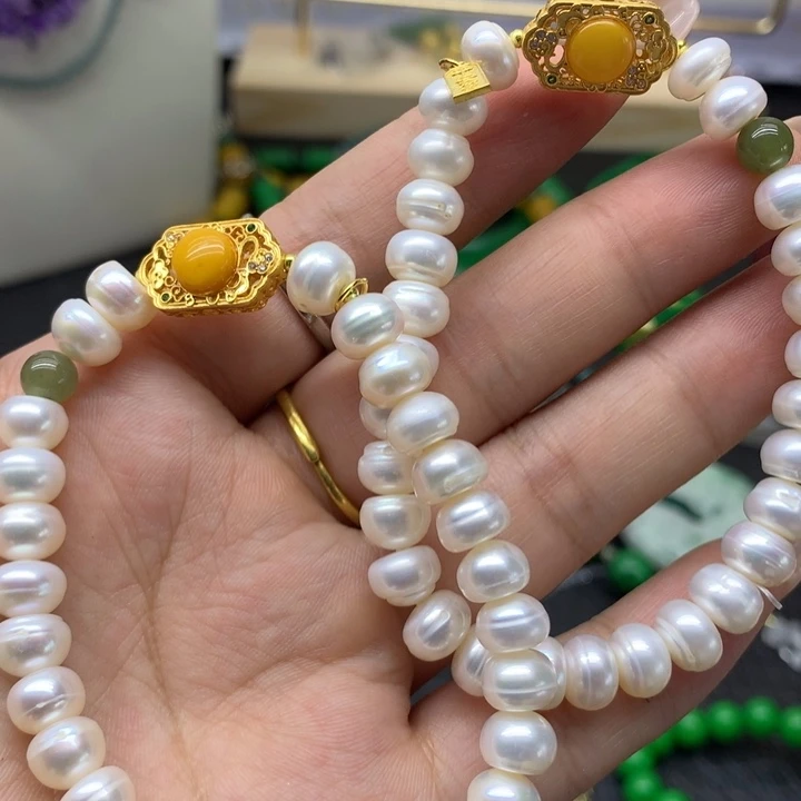 淡水珍珠银S925镶嵌颈饰吊坠