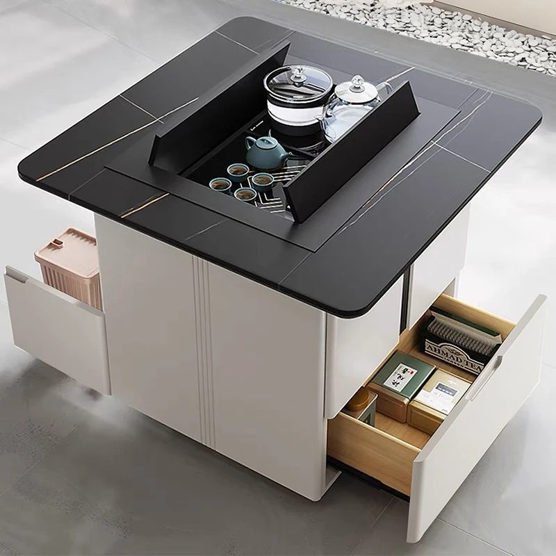 轻奢现代多功能升降茶台客厅岩板材质家用智能可移动煮茶一体式款