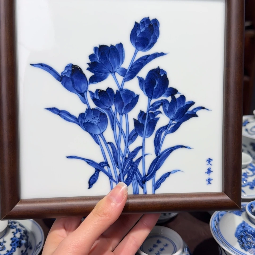 青花雯华堂手绘瓷板