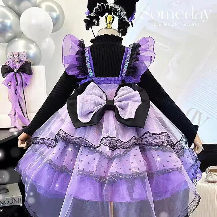 中国风女春季连衣裙童装舞台紫色女装礼服套装表演服萝莉