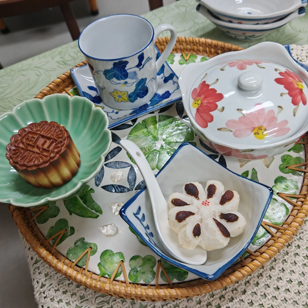 【中秋福利套组】复古家用陶瓷手绘釉下彩杯碟