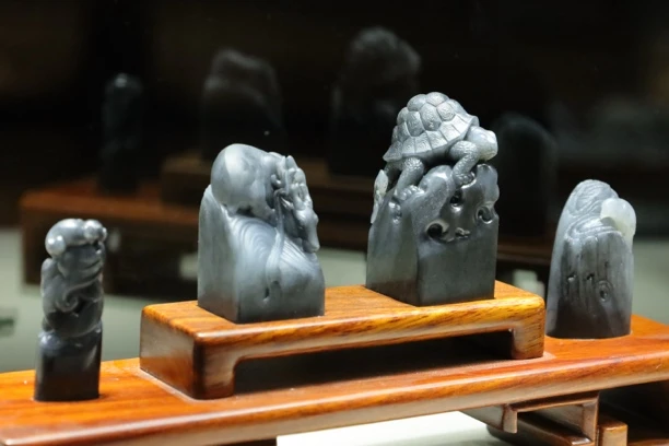 和田玉青花特色摆件 印章 福禄寿禧 四喜印一套