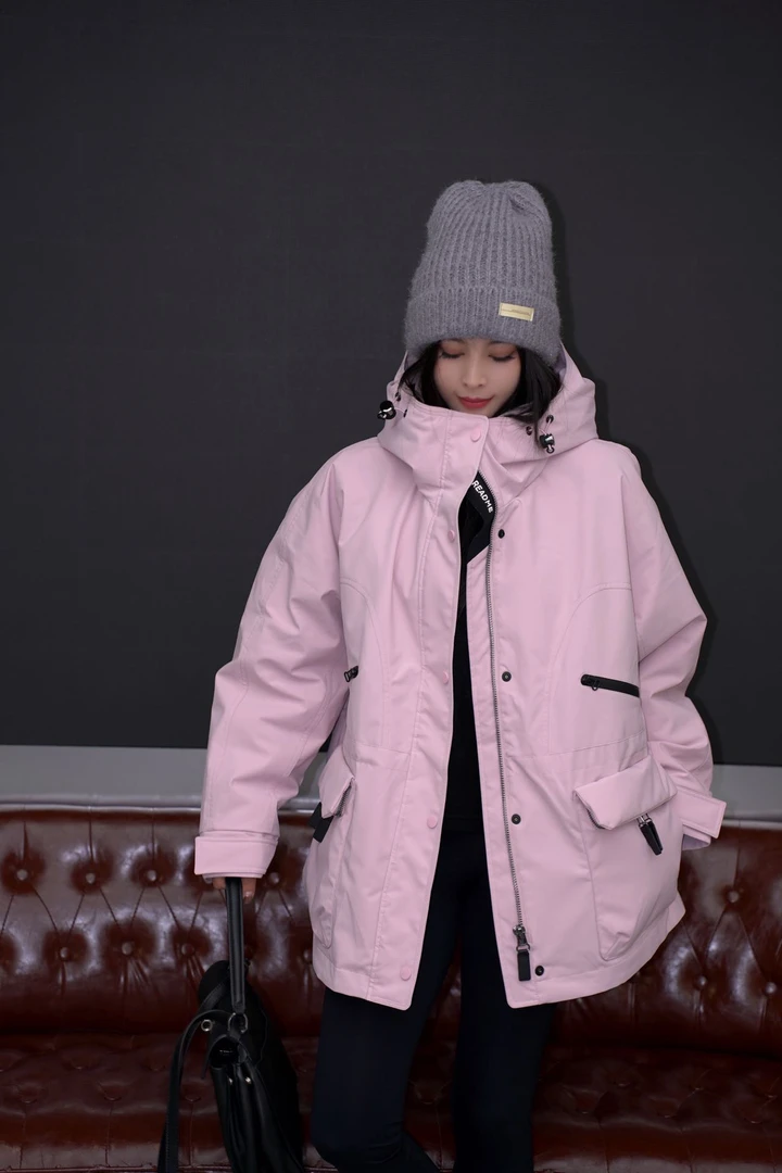 150连帽羽绒服冲锋衣外套女秋冬抽绳收腰百搭简约90白鸭绒保暖