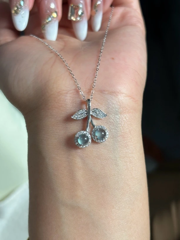 天然A货翡翠S925银吊坠樱桃款蓝冰时尚可爱轻奢气质