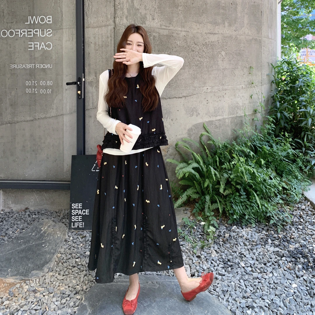 韩版设计感气质百搭套装女2025秋季新款潮流马甲打底半身裙三件套