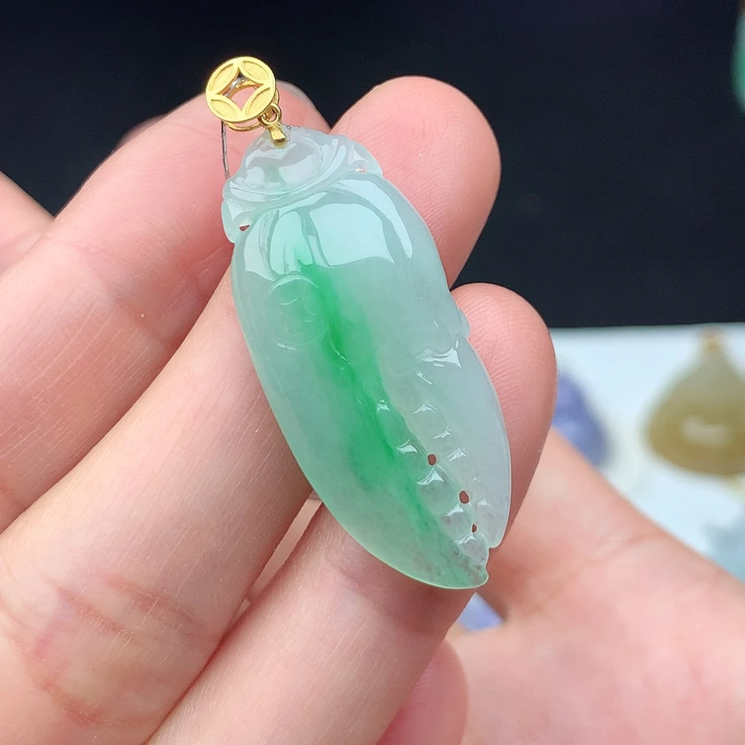 翡翠18K金镶嵌吊坠(不含链)