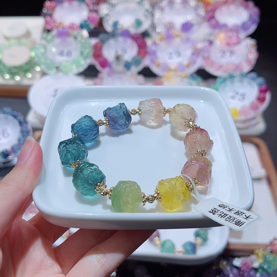 水晶手串未镶嵌兜*D狮子头萤石