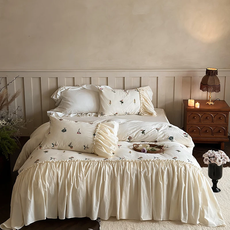 法式复古纯棉四件套绣花花边小清新轻奢床裙公主风韩版床上用品