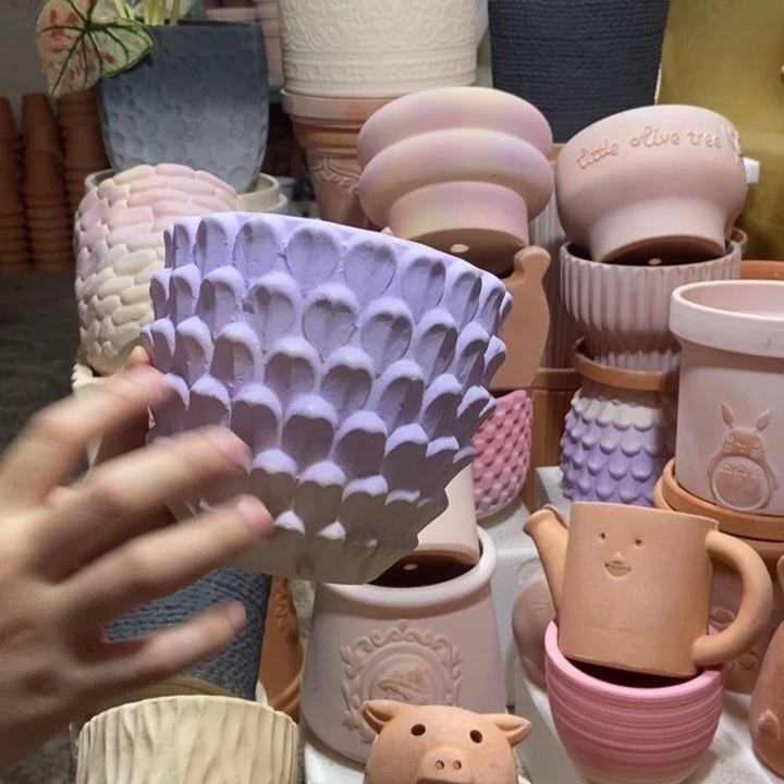14×13紫色重花瓣 粗陶1个