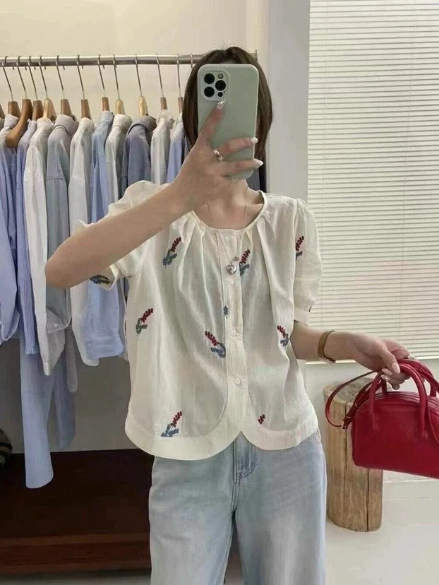 329夏季爆款全棉刺绣显瘦小衫
