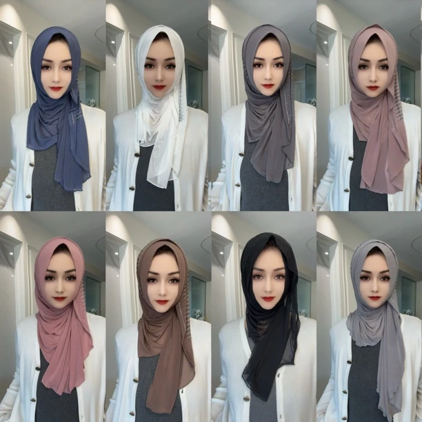 J新品圆口网纱烫钻绕巾头巾（配盒针）