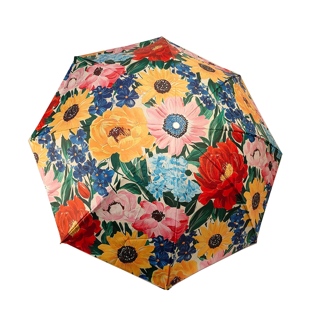 1三折黑胶双层太阳伞防晒女油画伞折叠晴雨两用遮阳反向伞