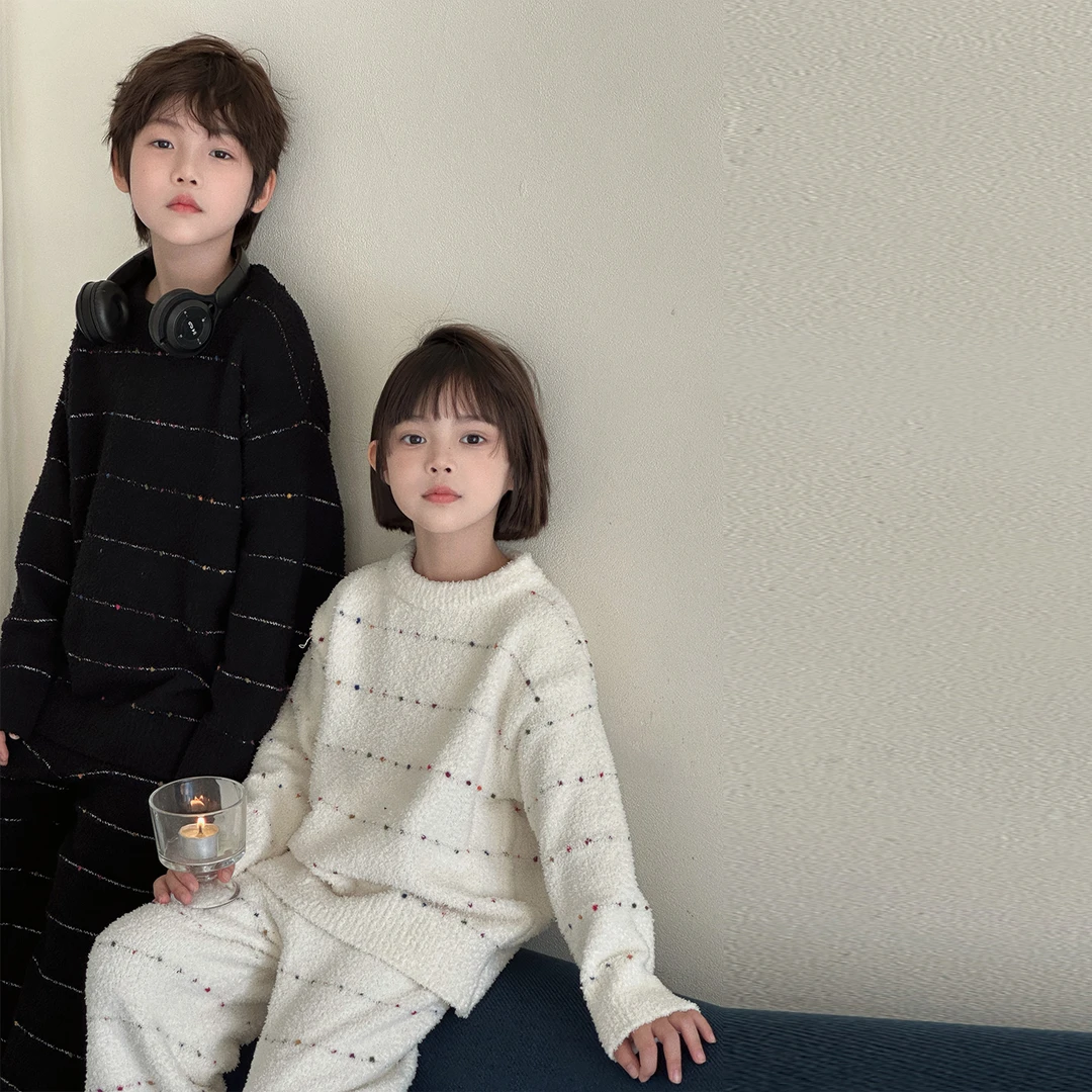 女童睡衣软糯休闲居家套装男童家居服秋冬季小孩保暖两件套可外穿