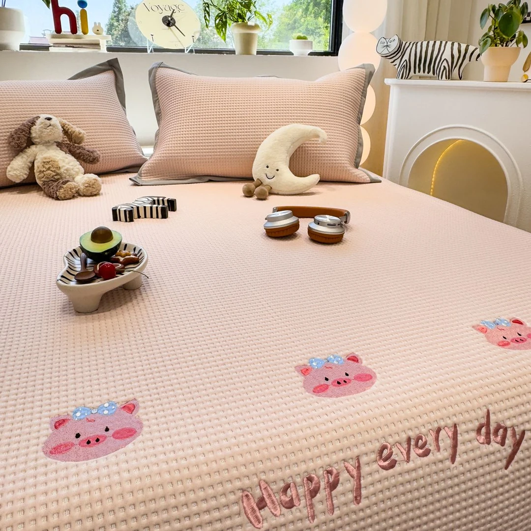 A类浅粉冰豆豆凉席冰丝席夏天专用2025新款夏季床笠款席子可机洗