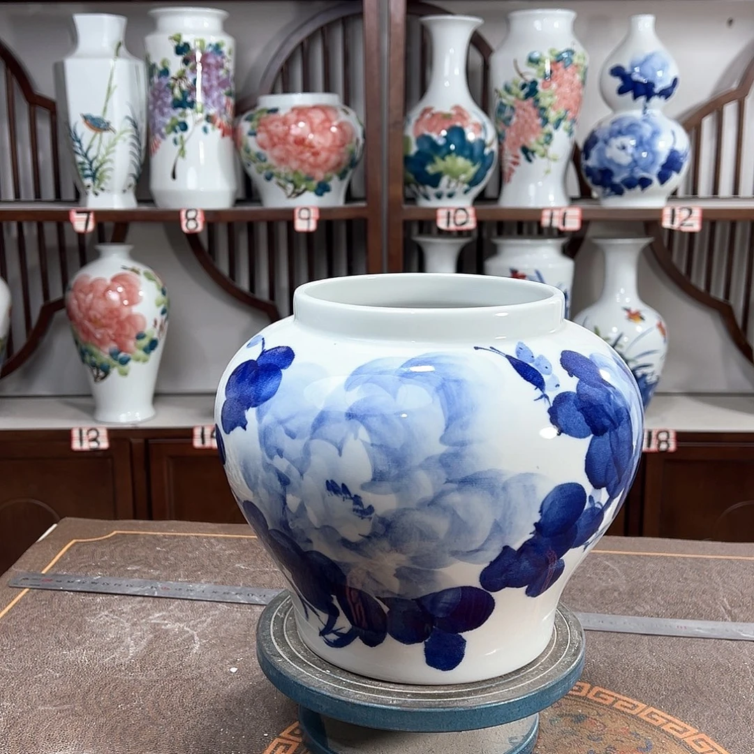 摆件景德镇陶瓷大口青牡