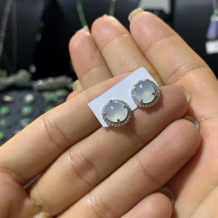 银S925镶嵌翡翠耳饰