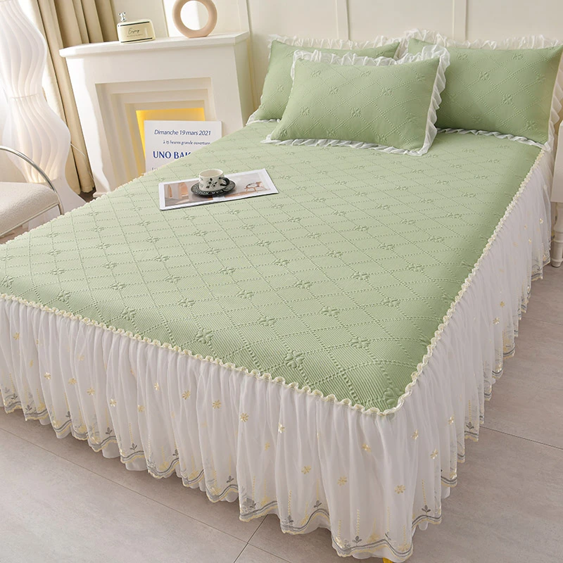 可机洗夏季冰豆豆床裙款凉席三件套凉感冰丝席家用空调席柔软席子