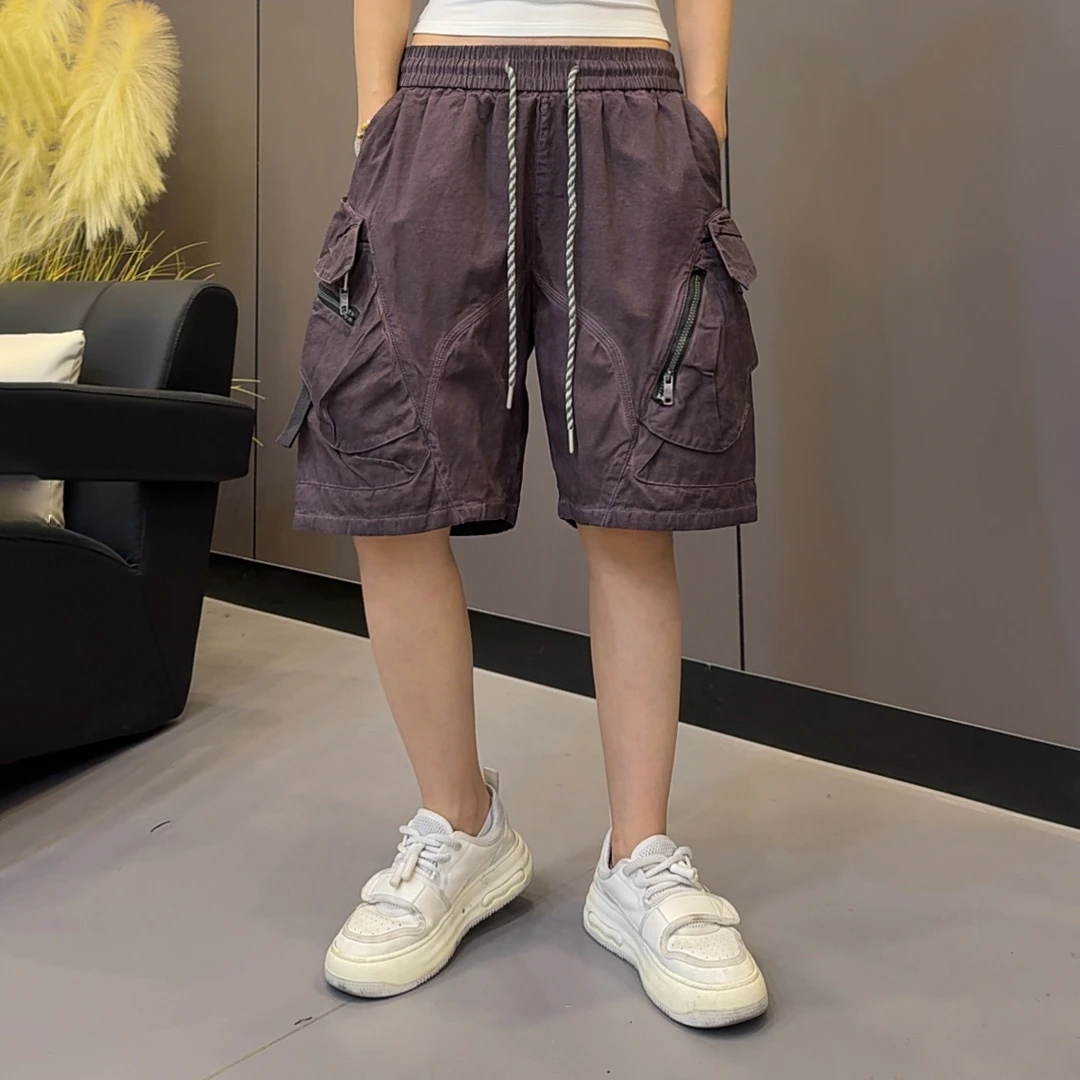 夏季潮牌大口袋工装休闲短裤男士痞帅水洗做旧宽松百搭透气五分裤