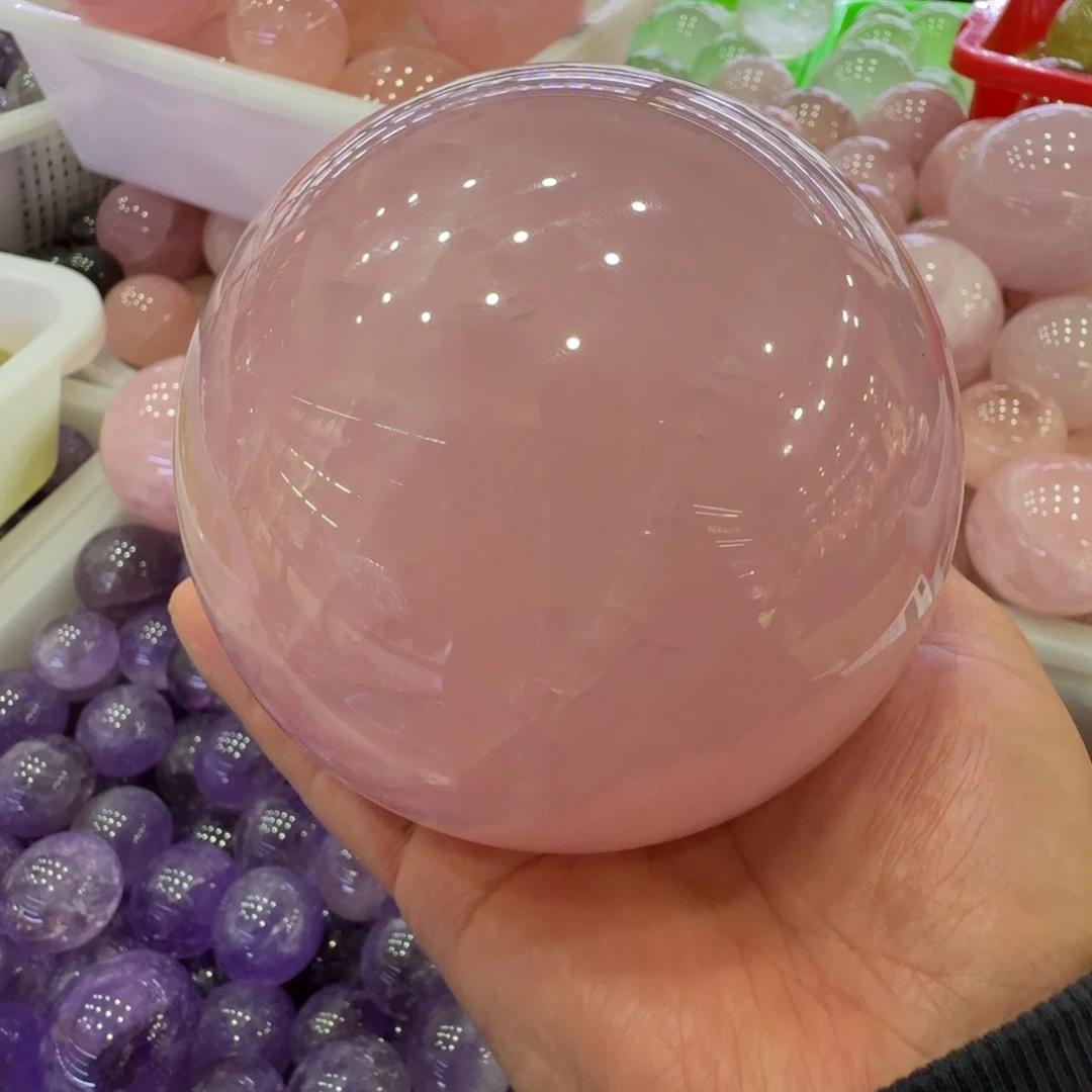 石材天然粉水晶球