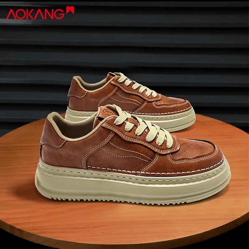 Aokang/奥康男鞋秋季新款工装鞋板鞋雅丹风休闲鞋厚底增高运动鞋