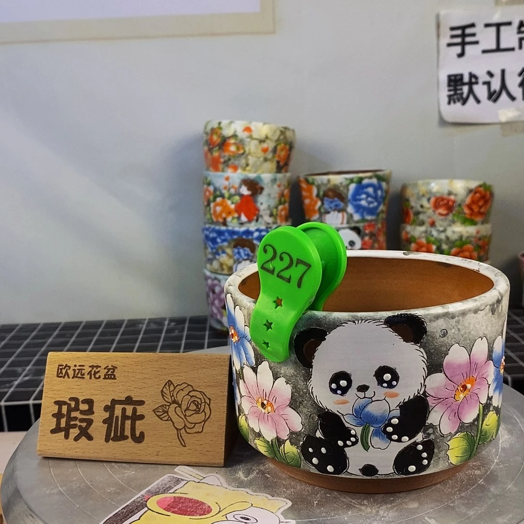 紫砂花盆红陶手绘花盆
