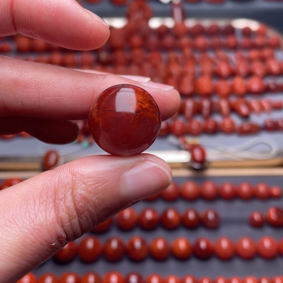 美***活南红玛瑙未镶嵌其他W17.8瓦西牛血妖火焰纹圆珠