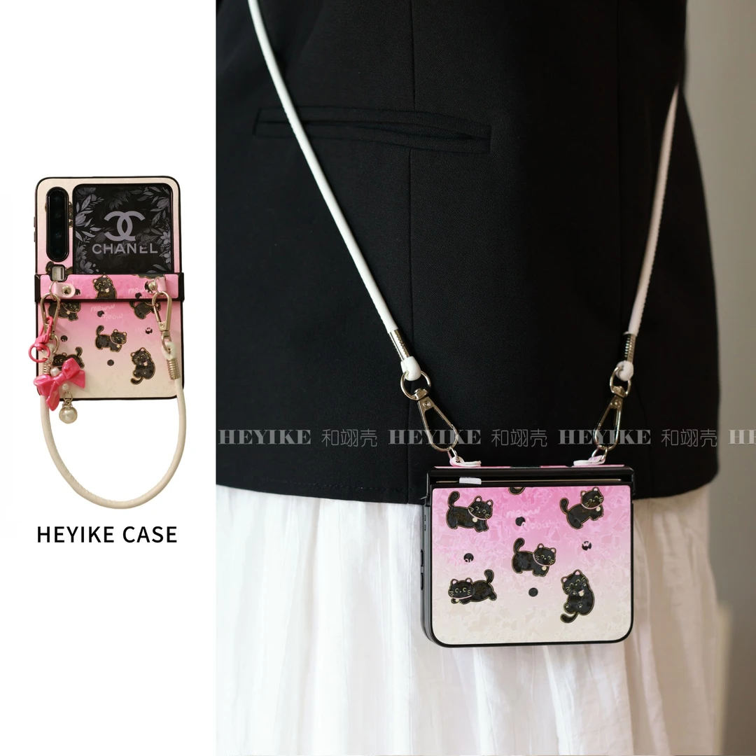 潮牌烫金小熊适用华为purax手机壳mixflip2折叠pocket2包中轴斜挎