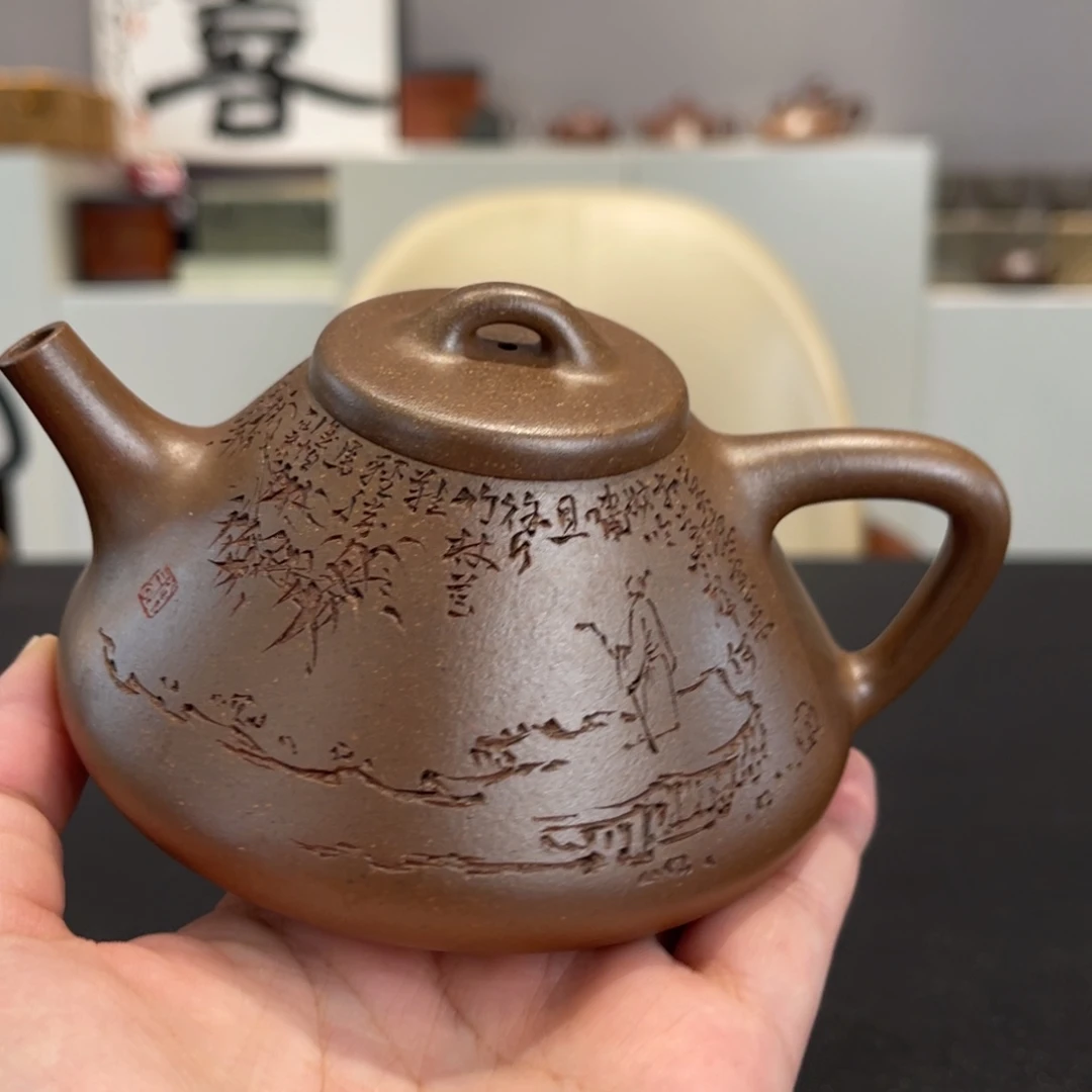文***学茶壶紫砂子冶石瓢全手工