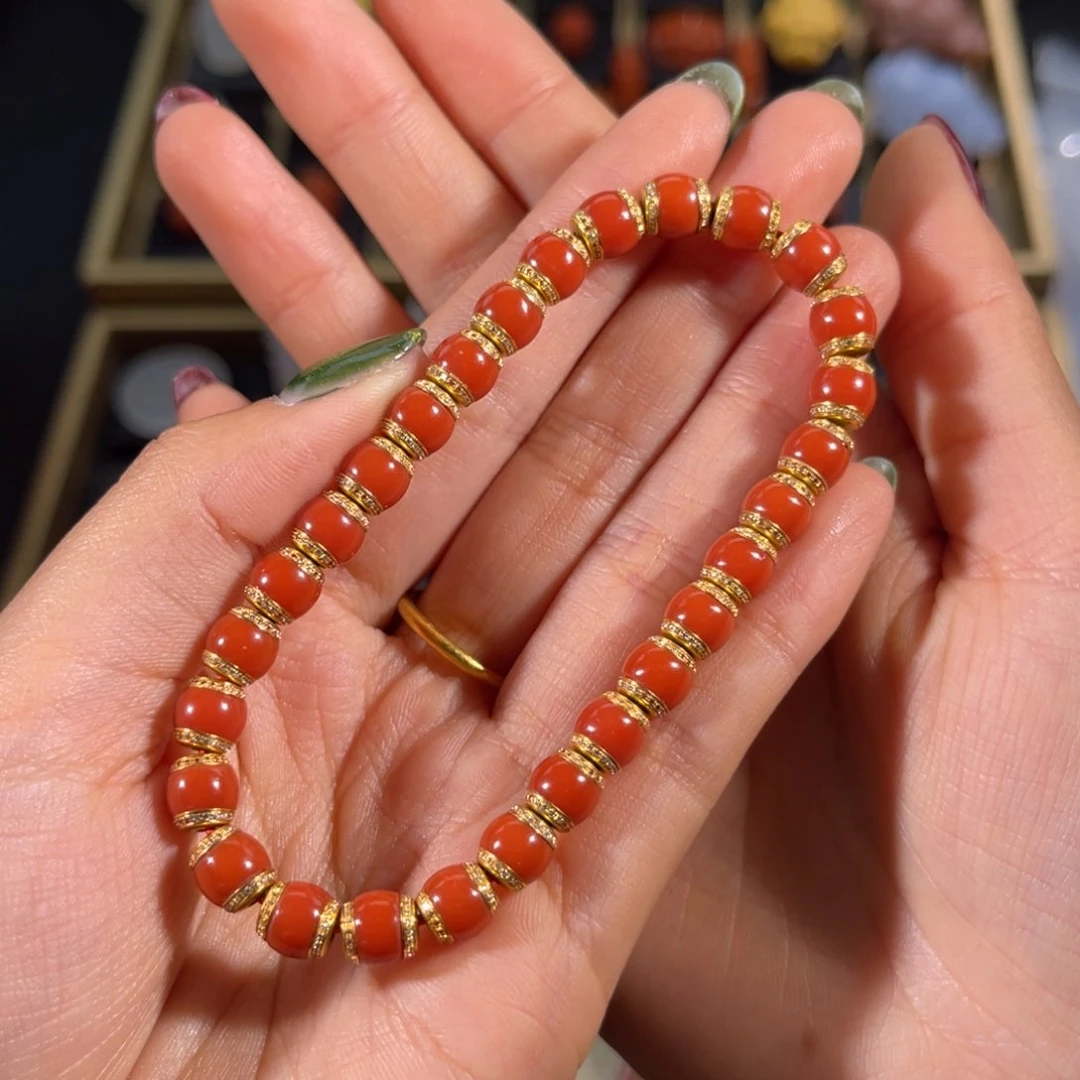 南红玛瑙老南红 金钻汉堡单圈6.5mm未镶嵌