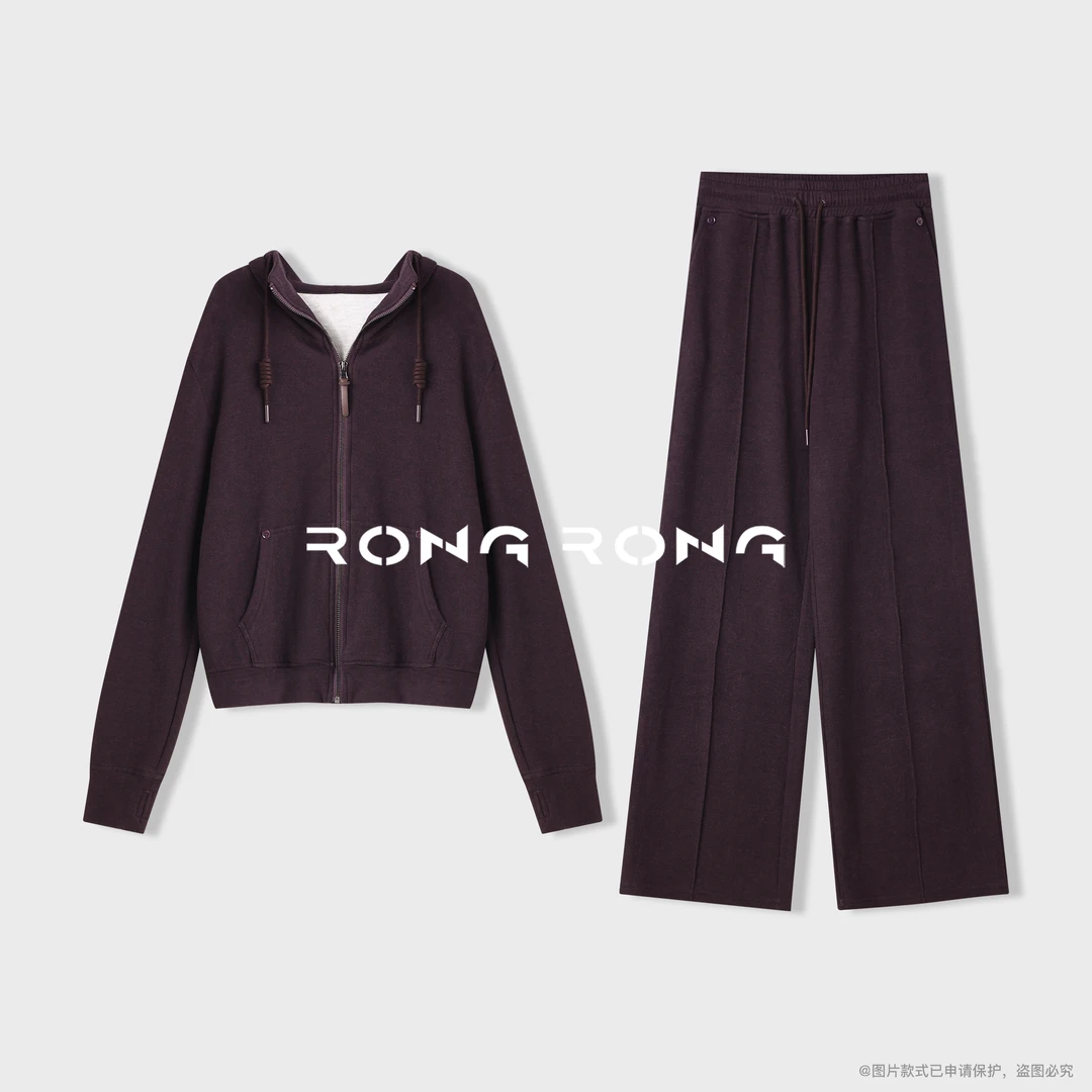 溶溶【乌木藤紫】RONG绵羊毛桑蚕丝双层超柔卫衣卫裤套装25C61531-1