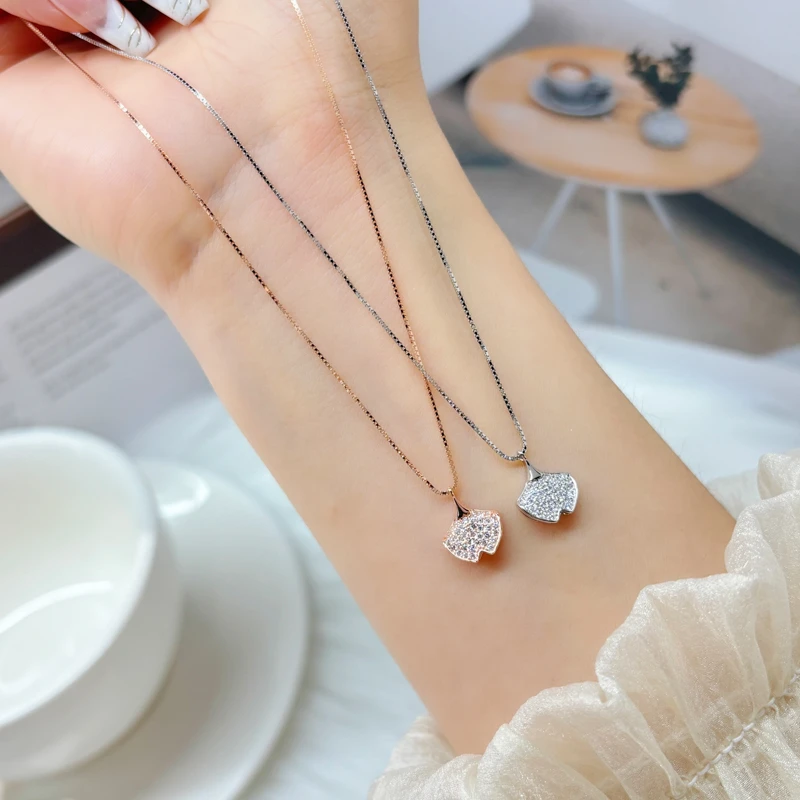 坠链均925银 女三生有幸银杏叶吊坠锁骨链个性百搭气质高级感颈链