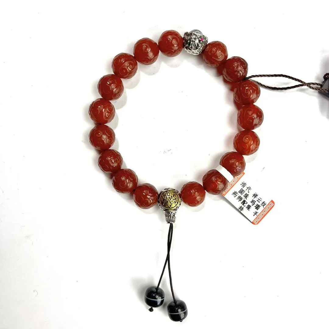 清代 祥云纹圆珠 玛瑙 药师配珠 手持 KC7705