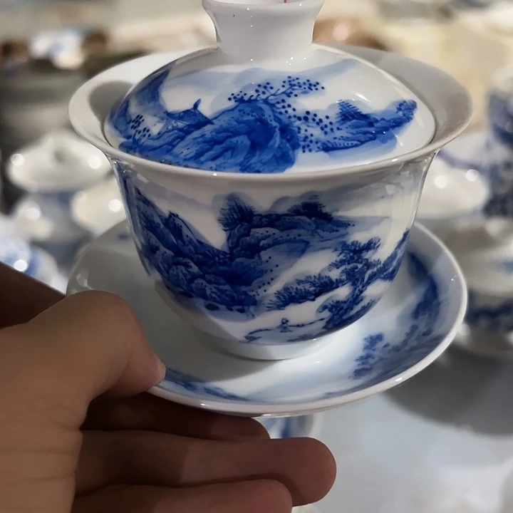 红叶手绘三才微瑕盖碗